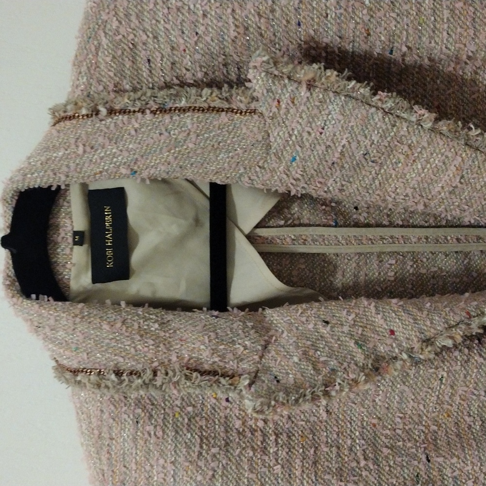 KOBI HALPERIN Fiorellie Fray Tweed Jacket With Chain Trim. Size M - Picture 14 of 16